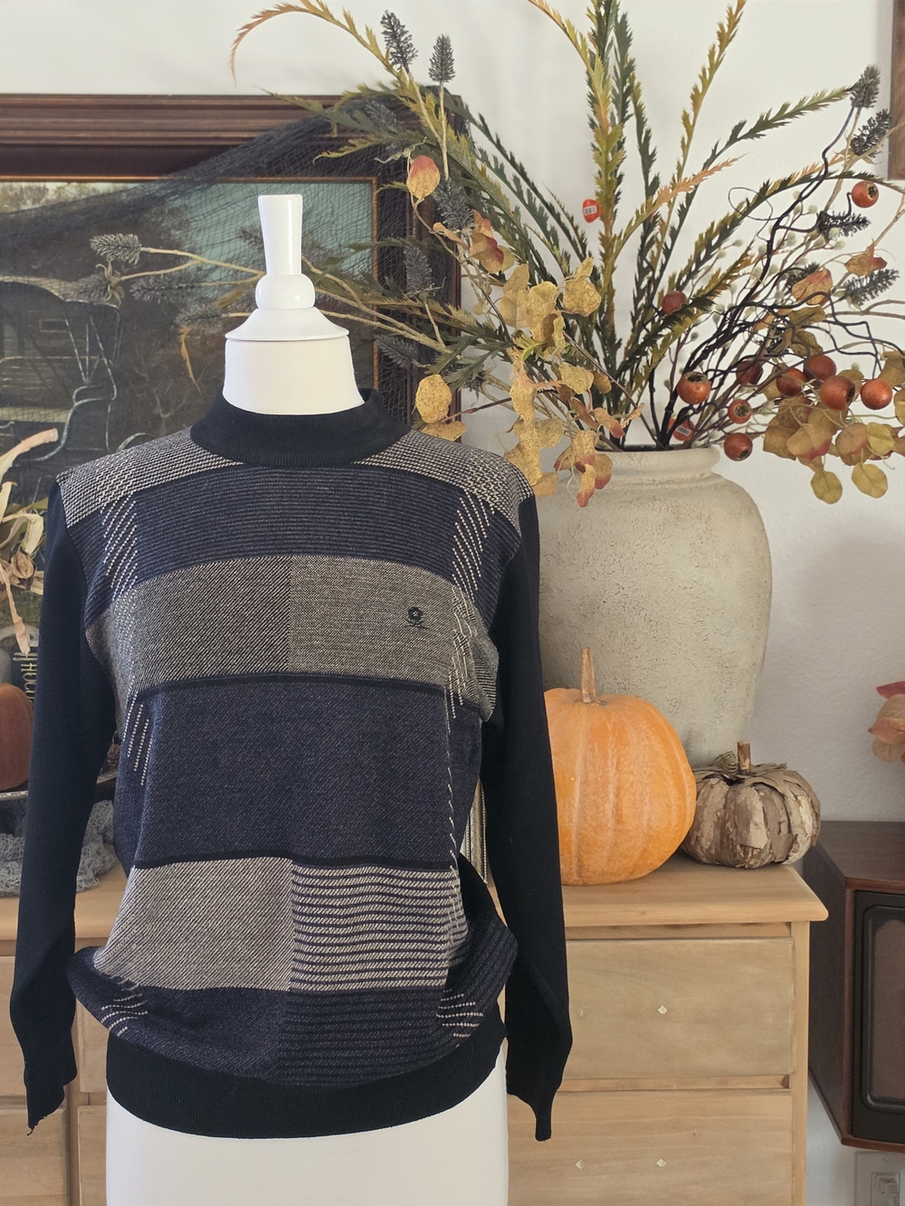 Vintage 80s Maison Montagut Paris Geometric Grandpa Sweater • Made in France